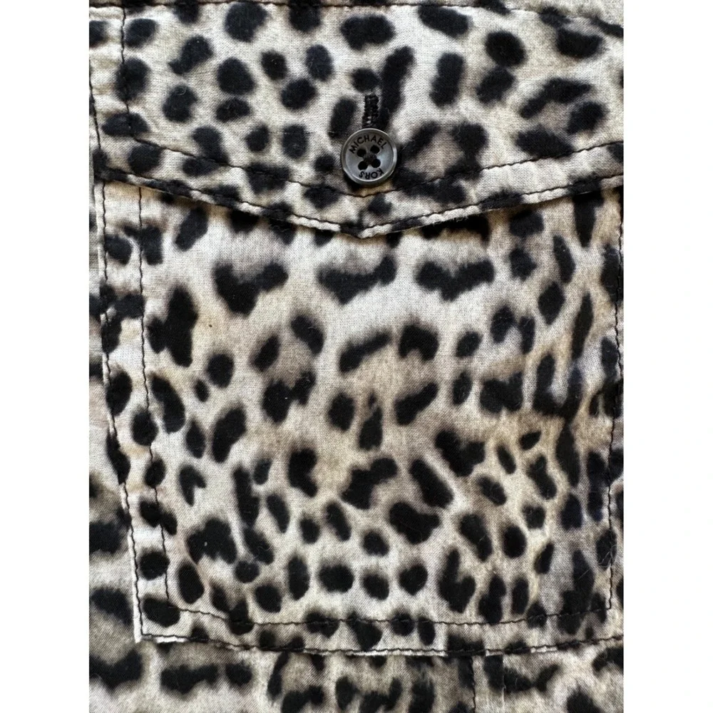 Michael Kors Leopard Print Button Shirt L Tailored Safari Blouse Animal Print - Picture 5 of 7